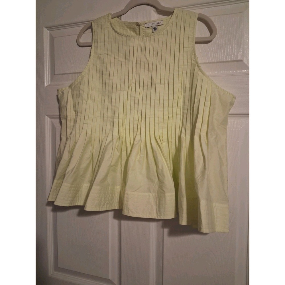 Women's XL 16-18 Top Yellow Pintuck Pleated Peplum Colorful Cotton Blend Blouse - Picture 3 of 13